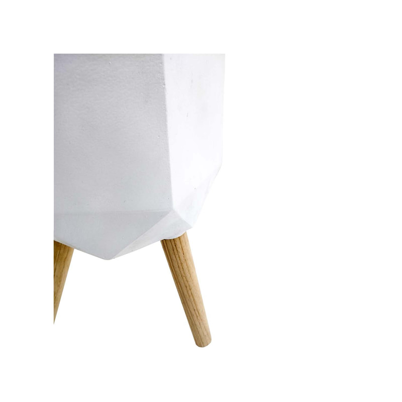 P-PT139-WH 33cm dia Giverny white geometric plant pot on wooden legs