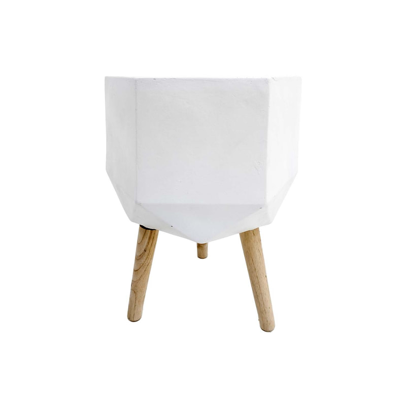P-PT139-WH 33cm dia Giverny white geometric plant pot on wooden legs