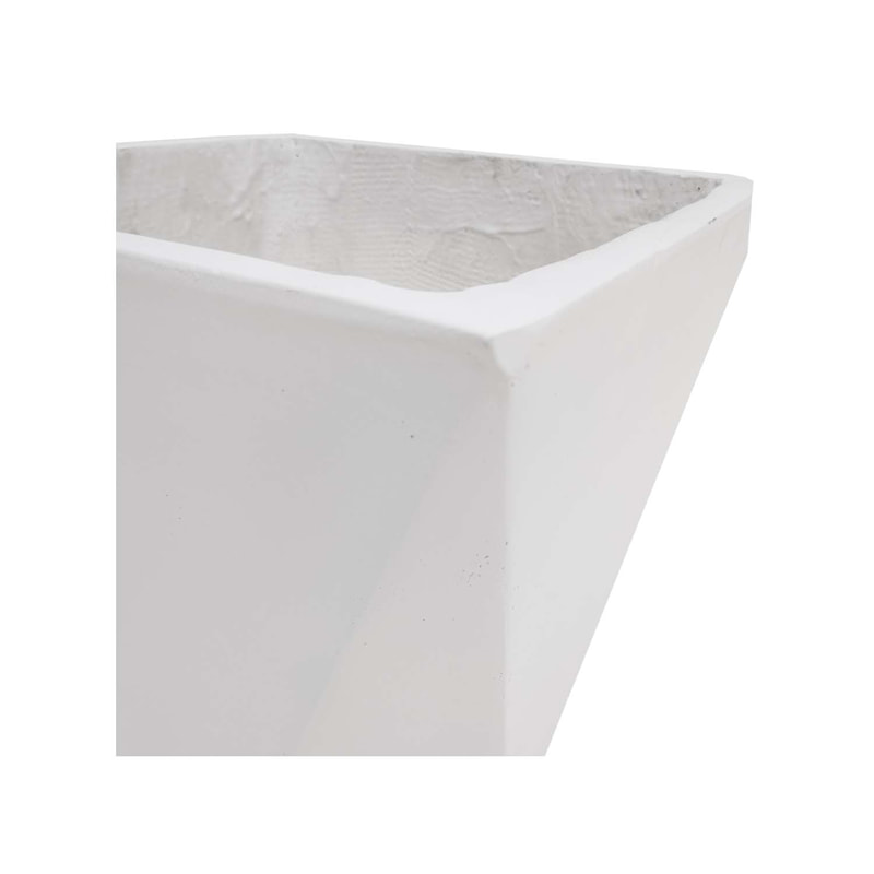 P-PT141-WH 38cm wide Kew geometric white fiberglass plant pot