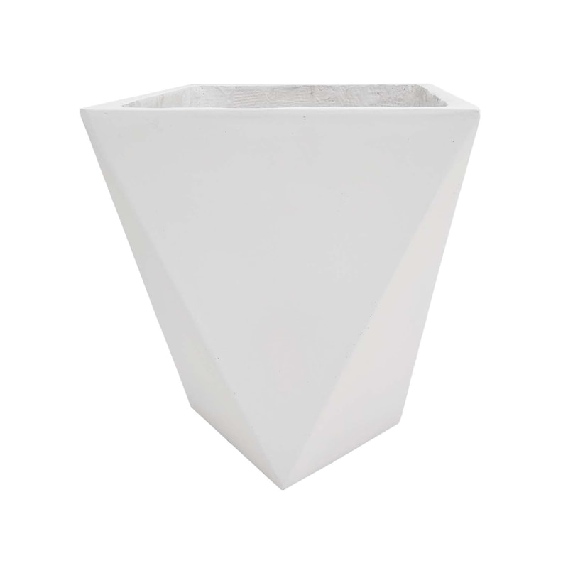 P-PT141-WH 38cm wide Kew geometric white fiberglass plant pot