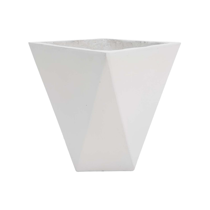 P-PT141-WH 38cm wide Kew geometric white fiberglass plant pot