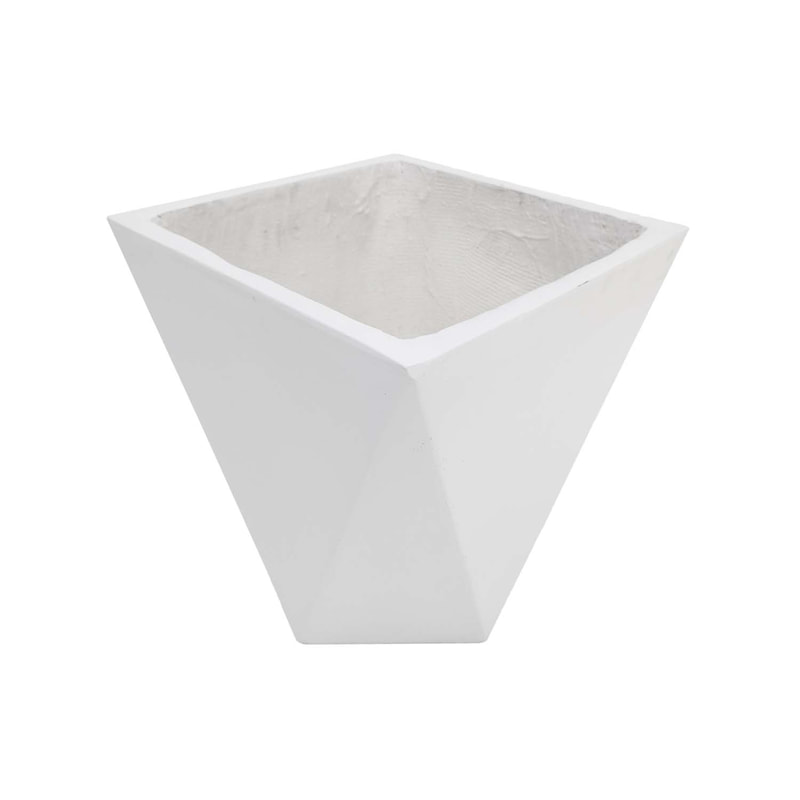 P-PT141-WH 38cm wide Kew geometric white fiberglass plant pot