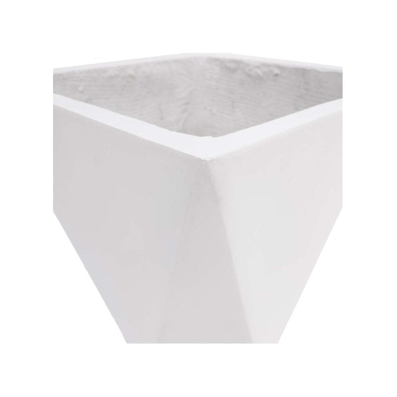 P-PT142-WH 31cm wide Kew geometric white fiberglass plant pot
