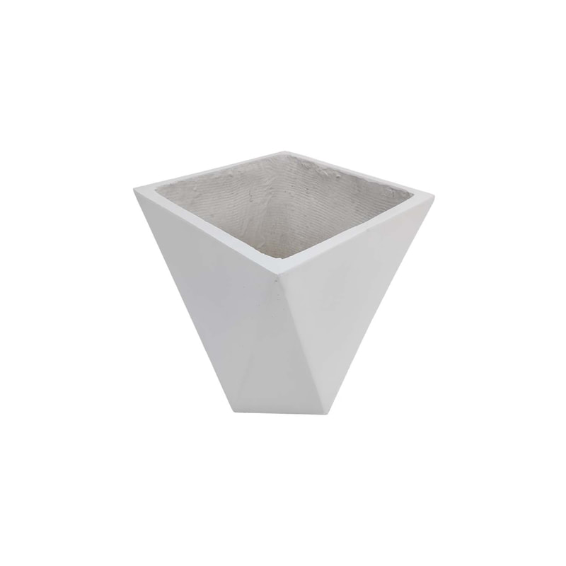 P-PT142-WH 31cm wide Kew geometric white fiberglass plant pot