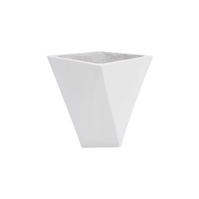 P-PT142-WH 31cm wide Kew geometric white fiberglass plant pot
