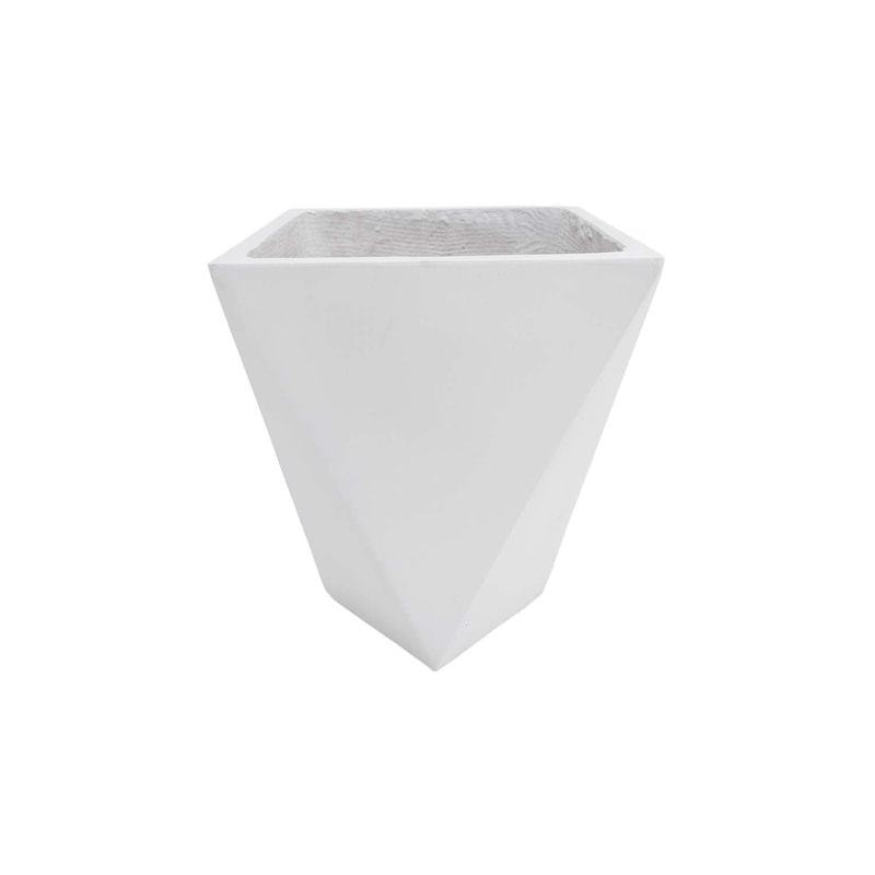 P-PT142-WH 31cm wide Kew geometric white fiberglass plant pot