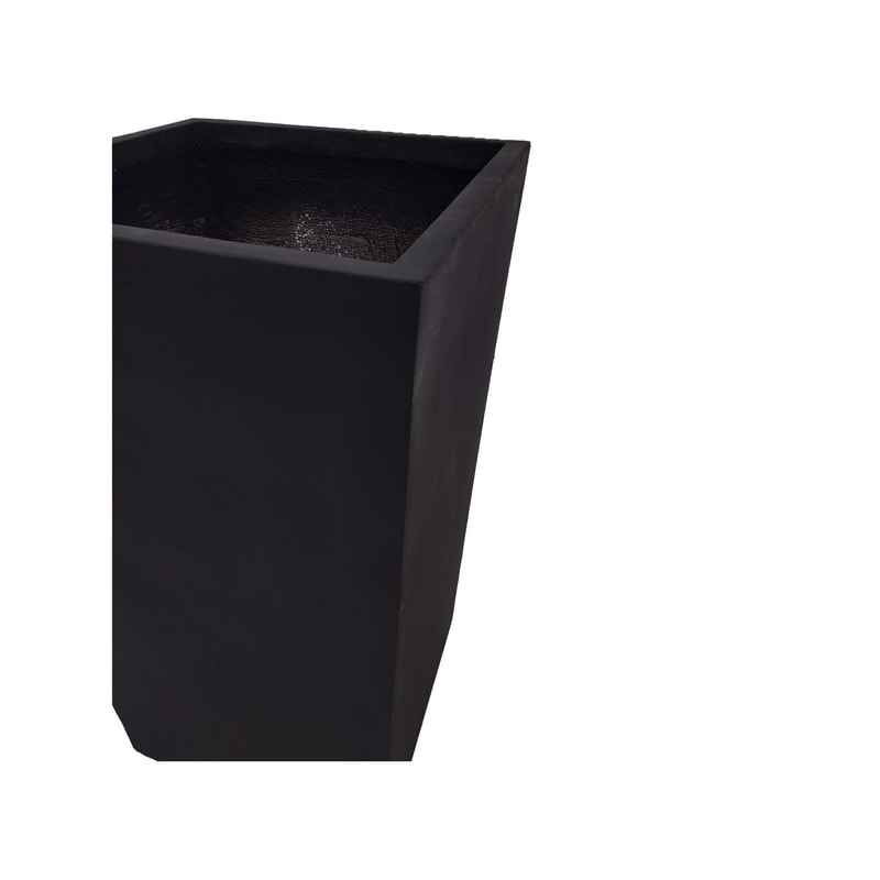 P-PT143-BL 50cm wide Kyoto square black fiberglass plant pot