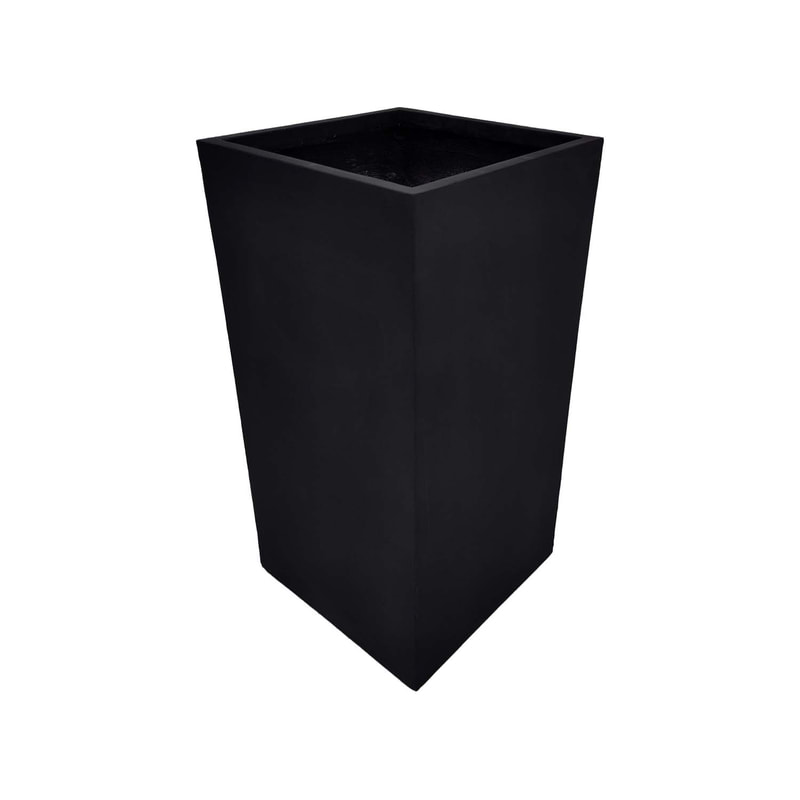 P-PT143-BL 50cm wide Kyoto square black fiberglass plant pot
