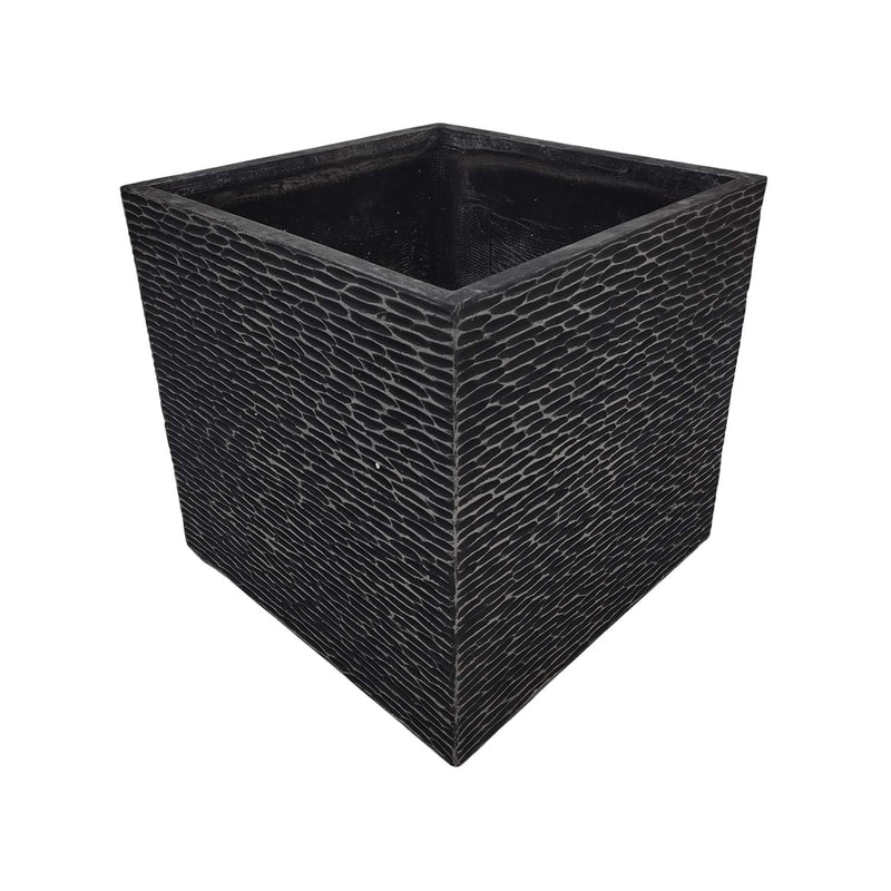 P-PT155-BL 55cm Medellin textured square plant pot in black