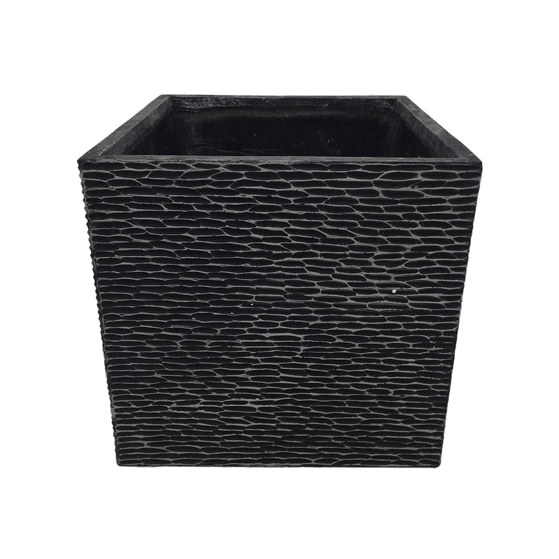 P-PT155-BL 55cm Medellin textured square plant pot in black