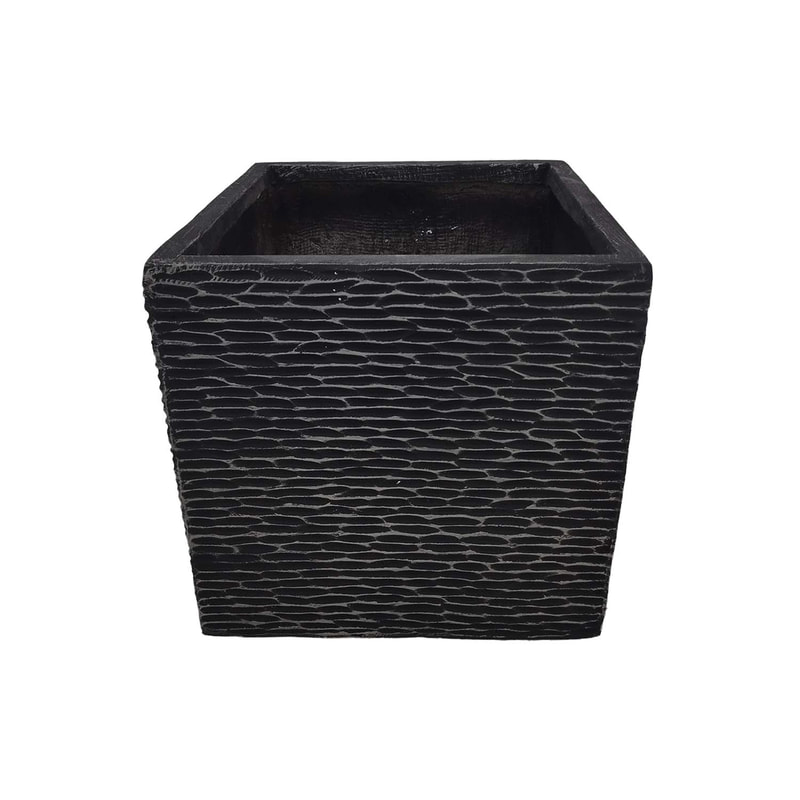 P-PT156-BL 45cm Medellin textured square plant pot in black 