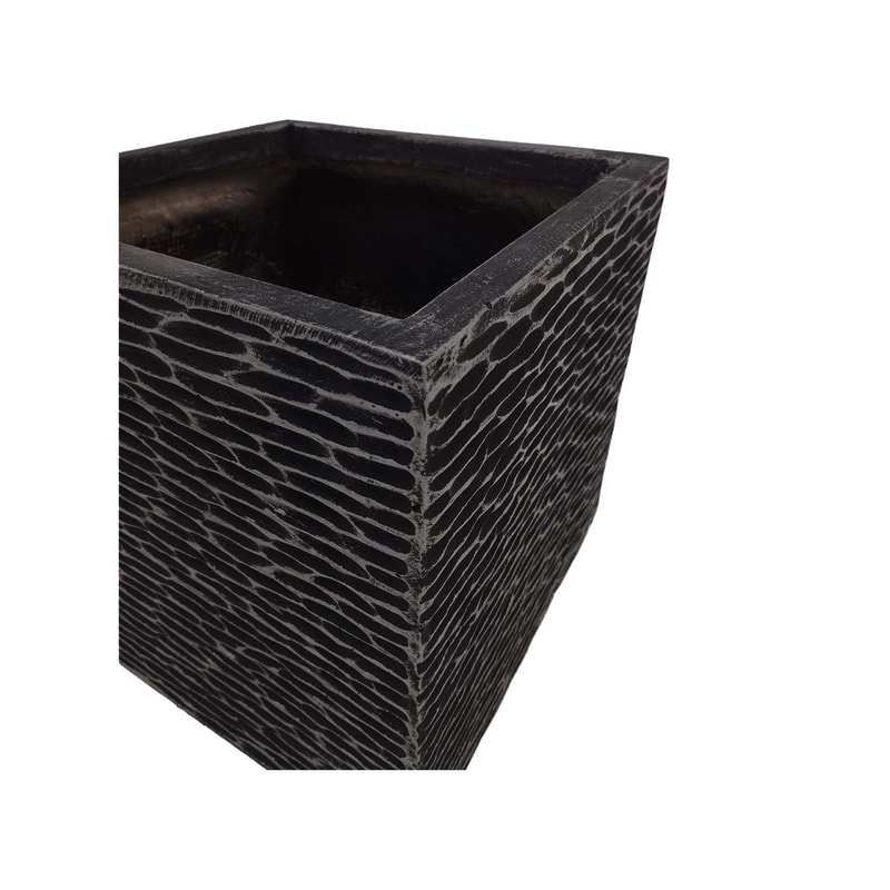 P-PT157-BL 38cm Medellin textured square plant pot in black