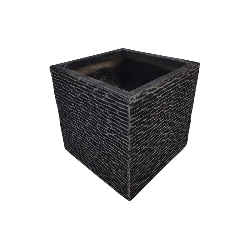 P-PT157-BL 38cm Medellin textured square plant pot in black