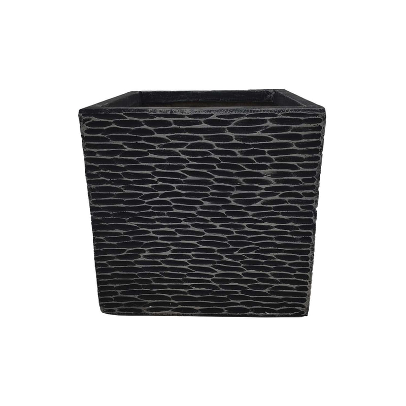 P-PT157-BL 38cm Medellin textured square plant pot in black
