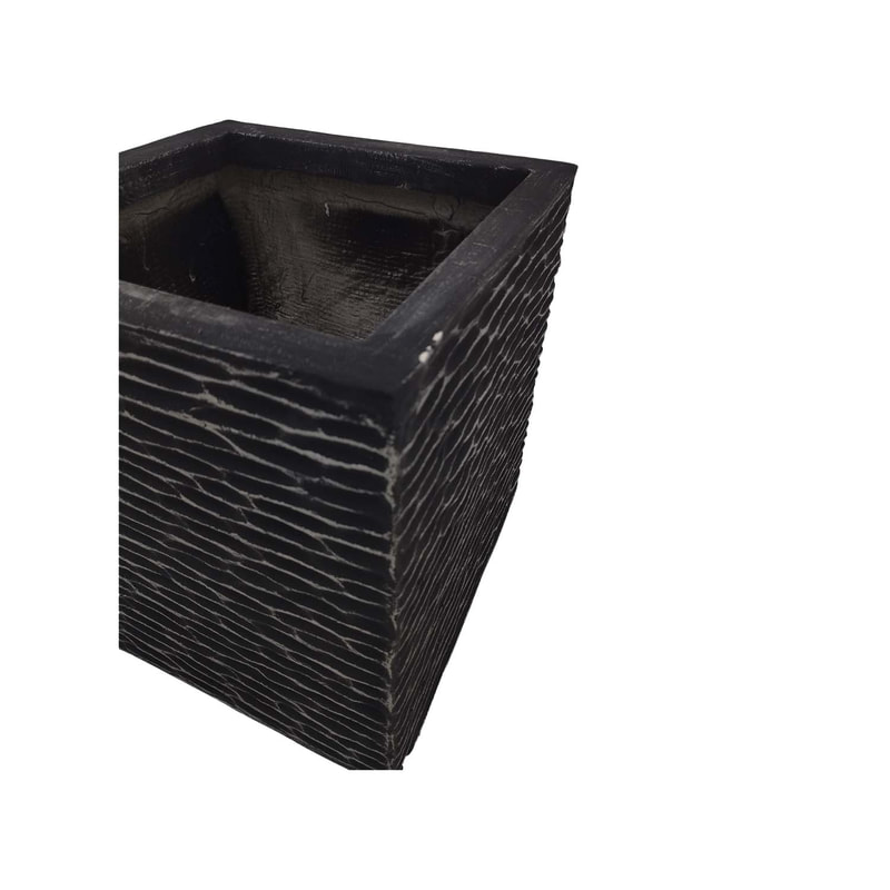 P-PT158-BL 30cm Medellin textured square plant pot in black 