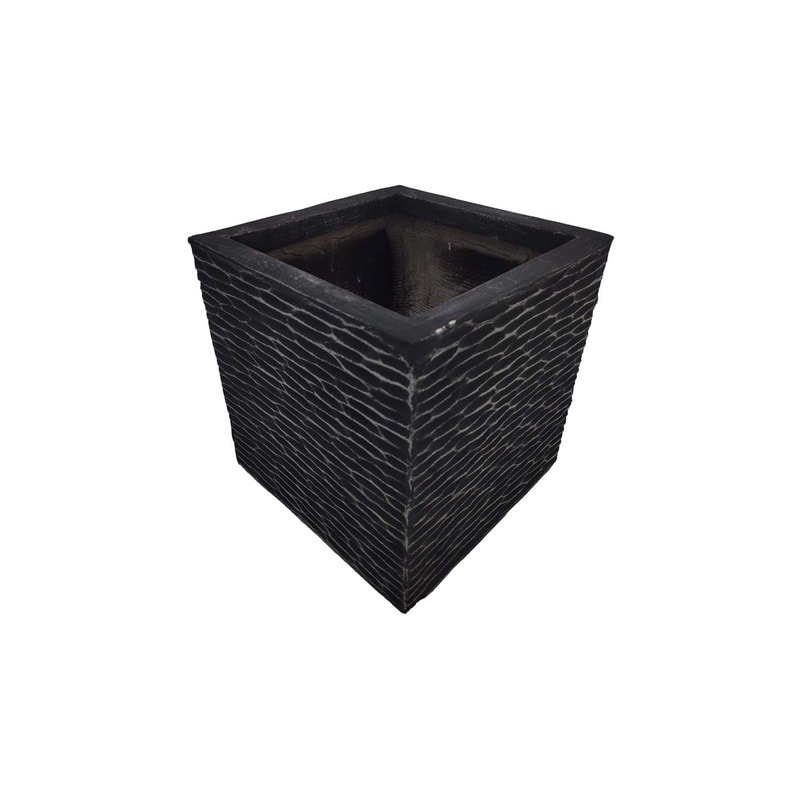 P-PT158-BL 30cm Medellin textured square plant pot in black 