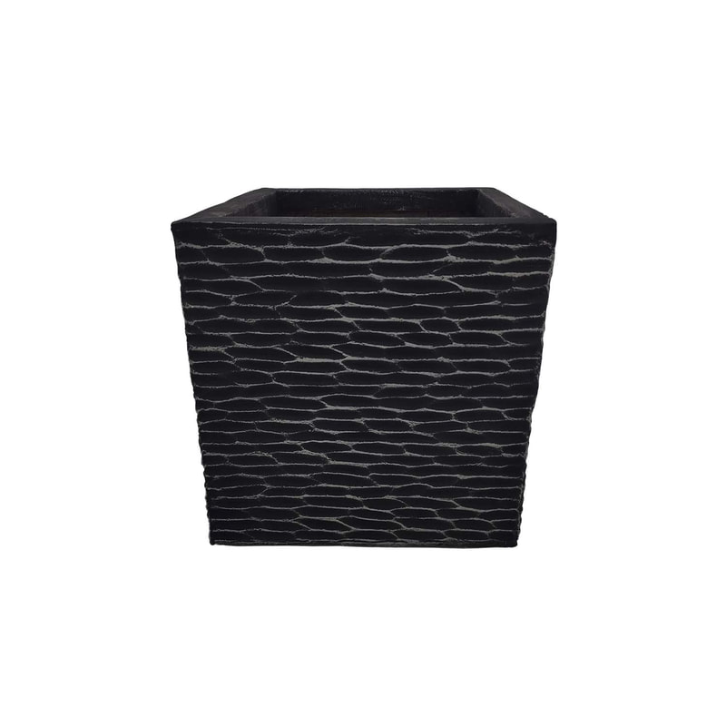 P-PT158-BL 30cm Medellin textured square plant pot in black 