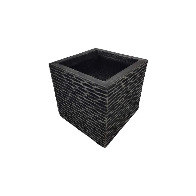 P-PT159-BL 22cm Medellin textured square plant pot in black 