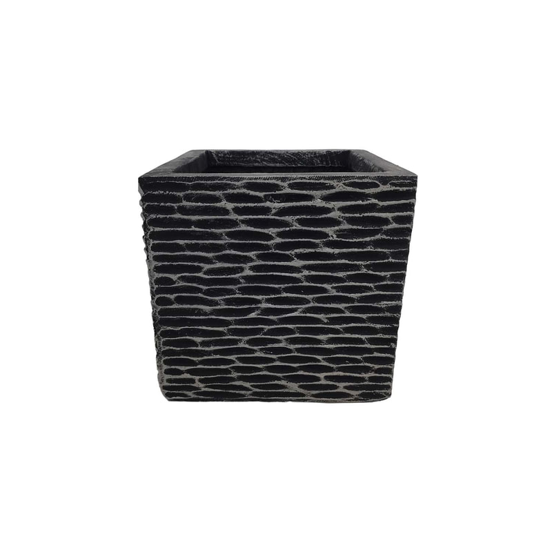 P-PT159-BL 22cm Medellin textured square plant pot in black 