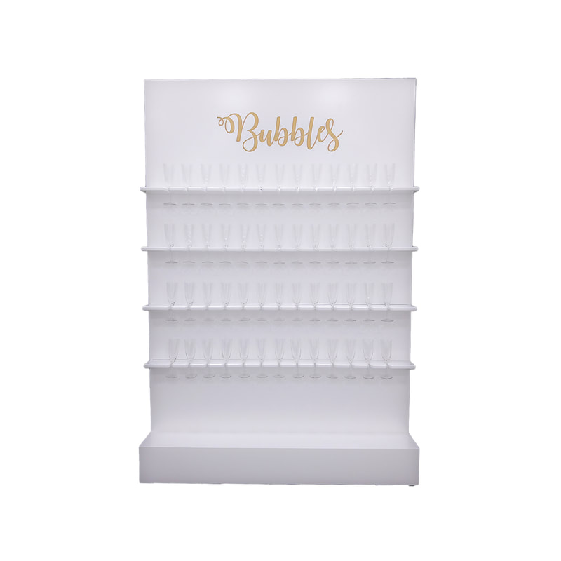 P-PV101-WH Type 1 beverage display wall in white, holds 52 glasses in white with glossy finish