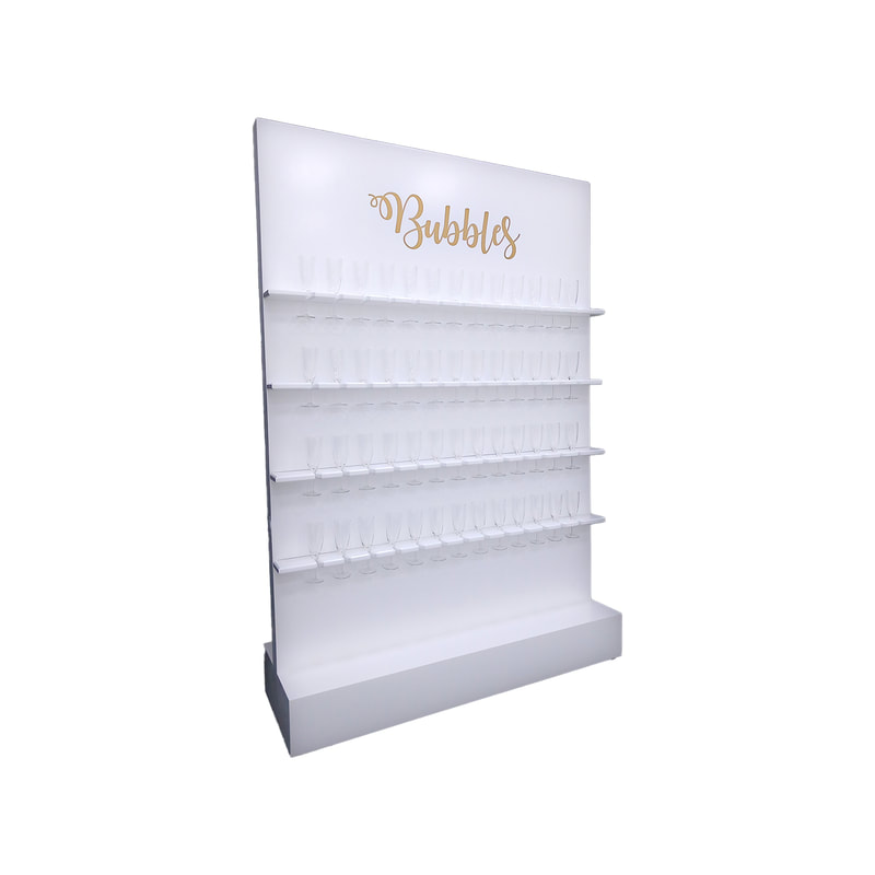 P-PV101-WH Type 1 beverage display wall in white, holds 52 glasses in white with glossy finish