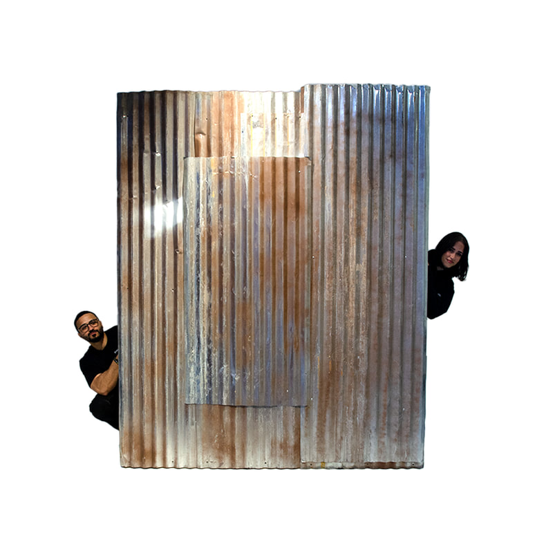 P-PY101-DS Type 1 rusted and distressed themed wall panel in corrugated iron