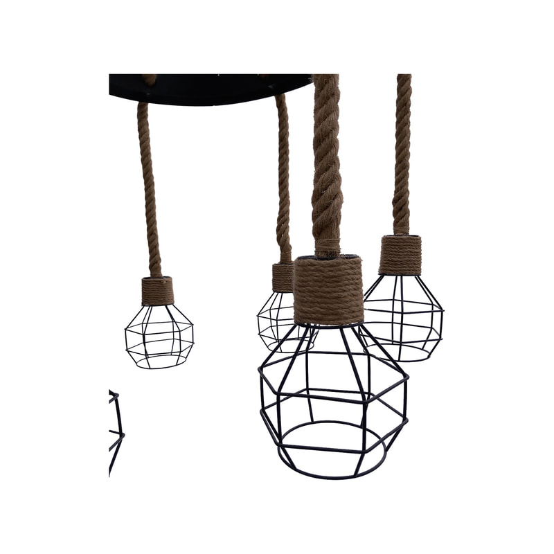 P-CL102-JT Kristof chandelier with black frame and jute detail