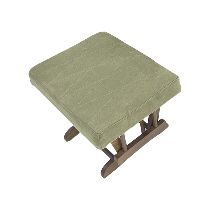 P-ST801-SG Billy rocking stool with cushion in sage green fabric and dark wooden frame