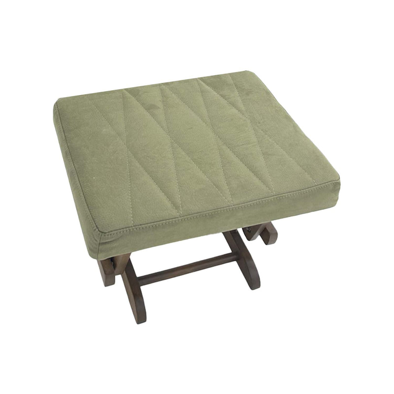 P-ST801-SG Billy rocking stool with cushion in sage green fabric and dark wooden frame