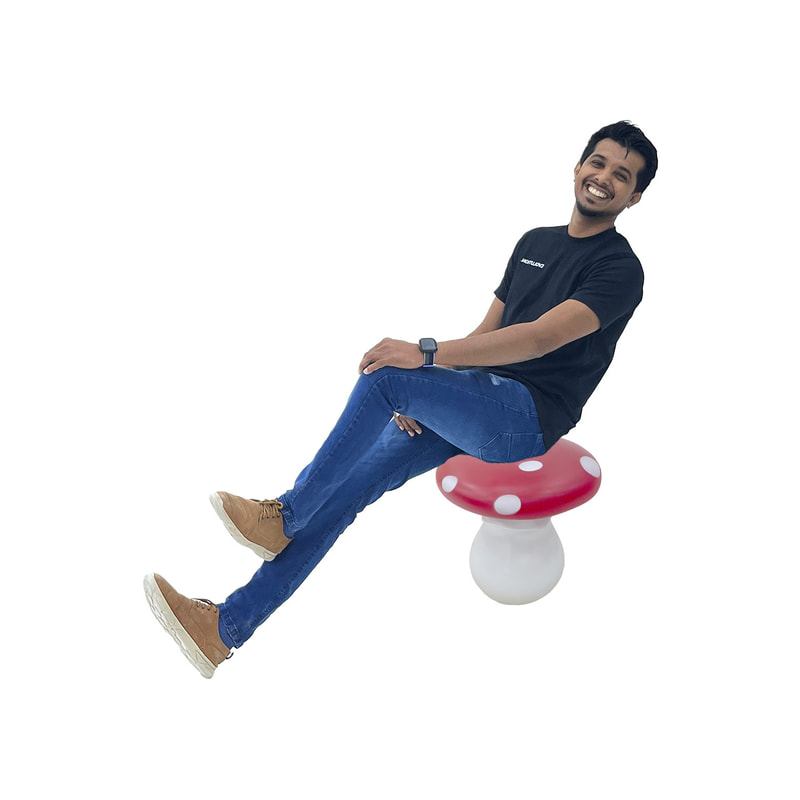 P-ST803-RE Toadstool seat painted in red shades