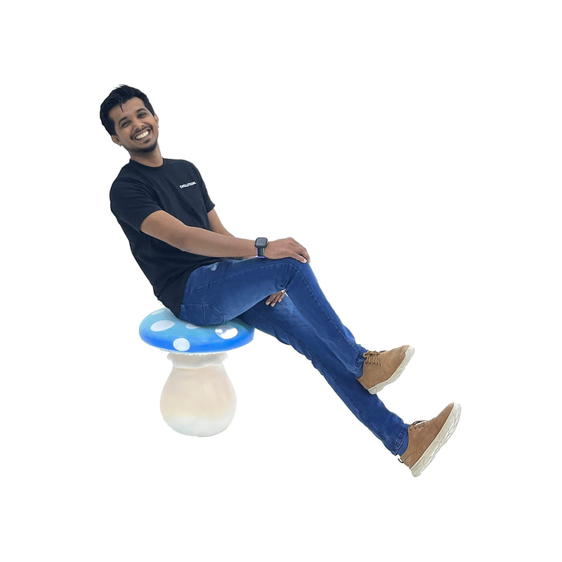 P-ST803-TQ Toadstool seat painted in turquoise shades