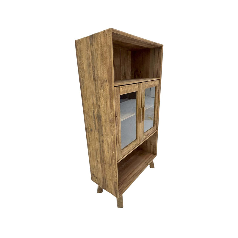 P-SU803-NW Montana natural wood bookcase with built-in cupboard