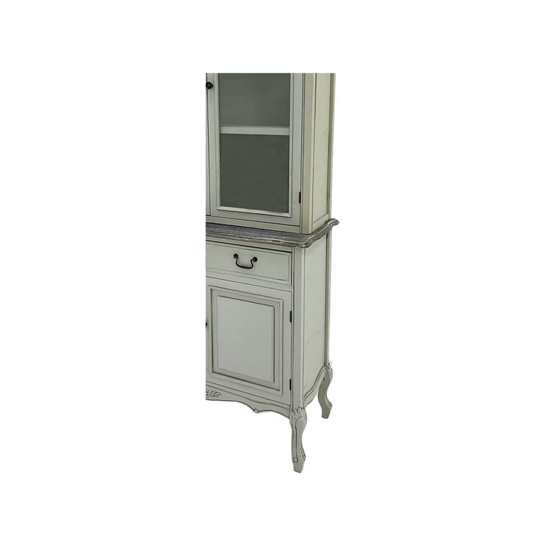  P-SU805-OW 2M Ashwell shelving unit in off-white with glass door on top & closed cabinet in a shabby chic finish