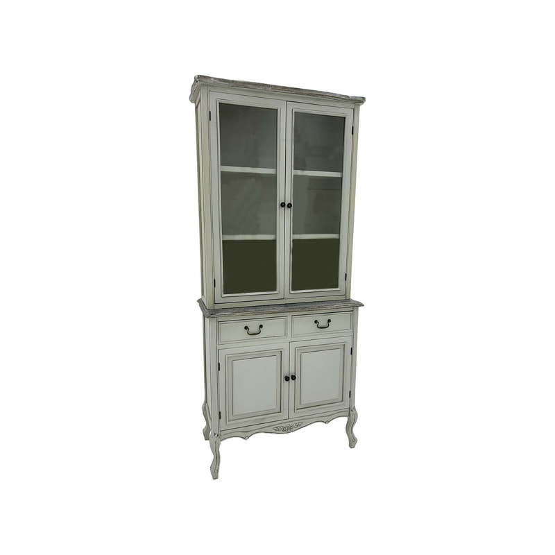  P-SU805-OW 2M Ashwell shelving unit in off-white with glass door on top & closed cabinet in a shabby chic finish