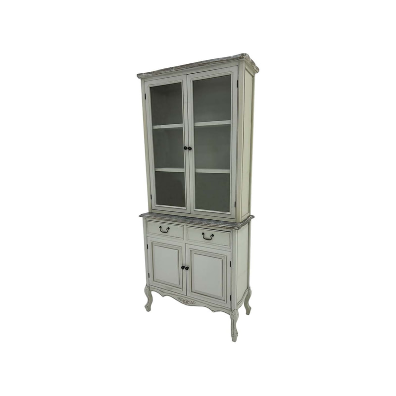  P-SU805-OW 2M Ashwell shelving unit in off-white with glass door on top & closed cabinet in a shabby chic finish