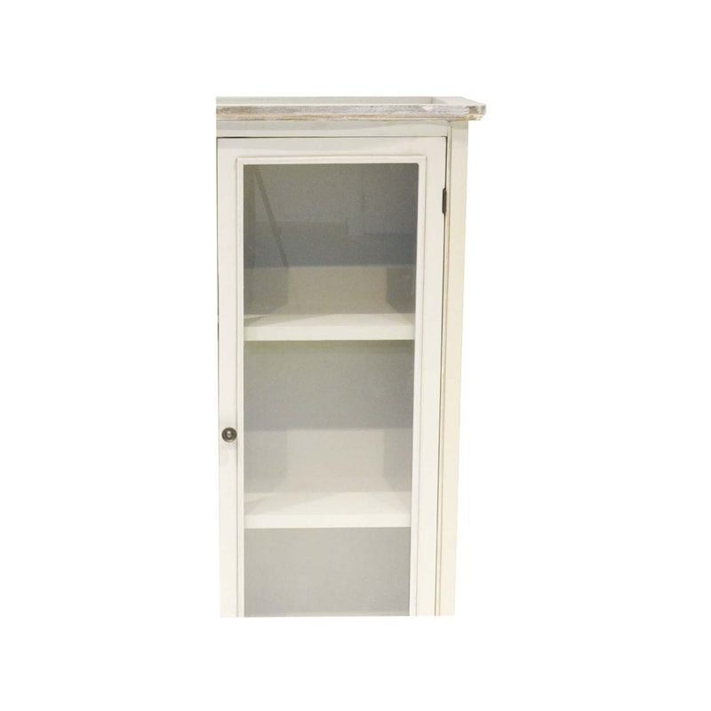 P-SU807-OW 150cm Ashwell shelving unit in off-white with glass door and closed cabinet in a shabby chic finish