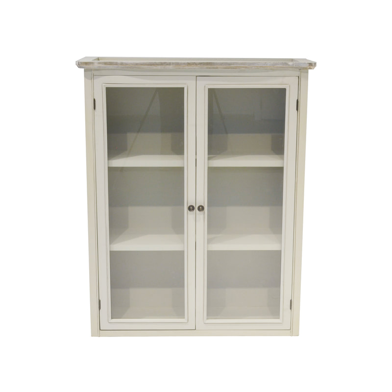 P-SU807-OW 150cm Ashwell shelving unit in off-white with glass door and closed cabinet in a shabby chic finish