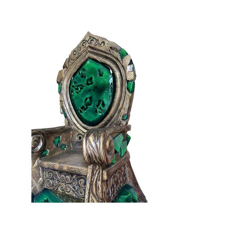 P-TH105-GG T 210cm baroque style gold throne with green emerald stone detail 