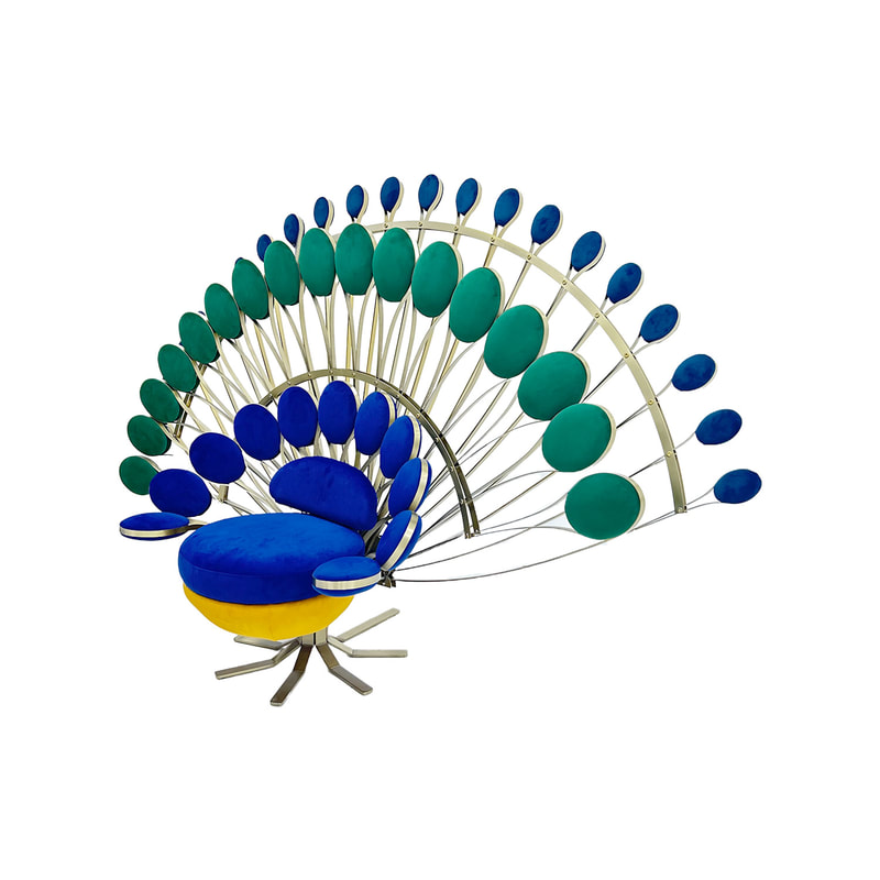 P-TH106-MC 160cm peacock throne with blue and green velvet