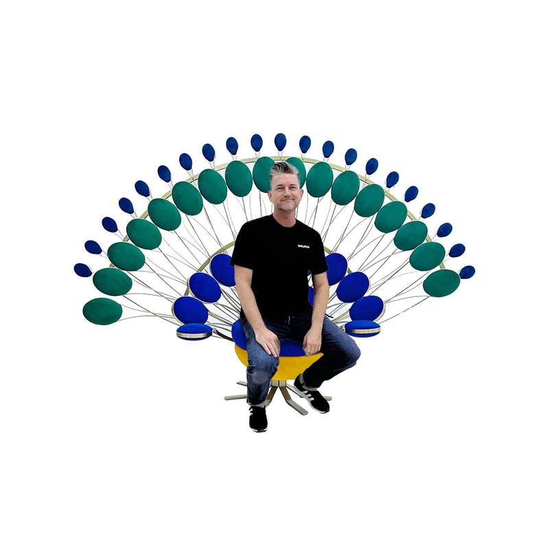 P-TH106-MC 160cm peacock throne with blue and green velvet