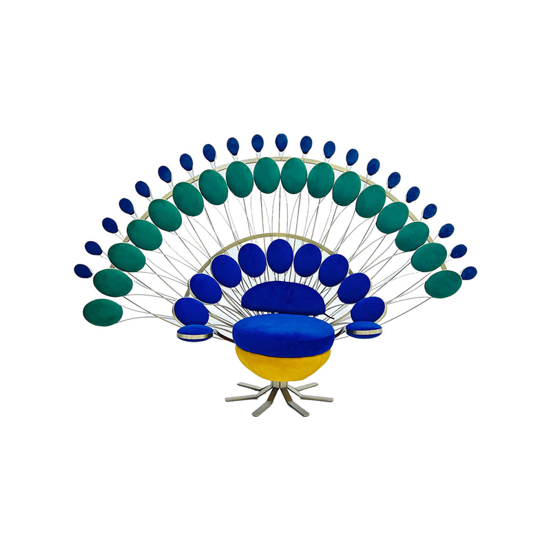 P-TH106-MC 160cm peacock throne with blue and green velvet