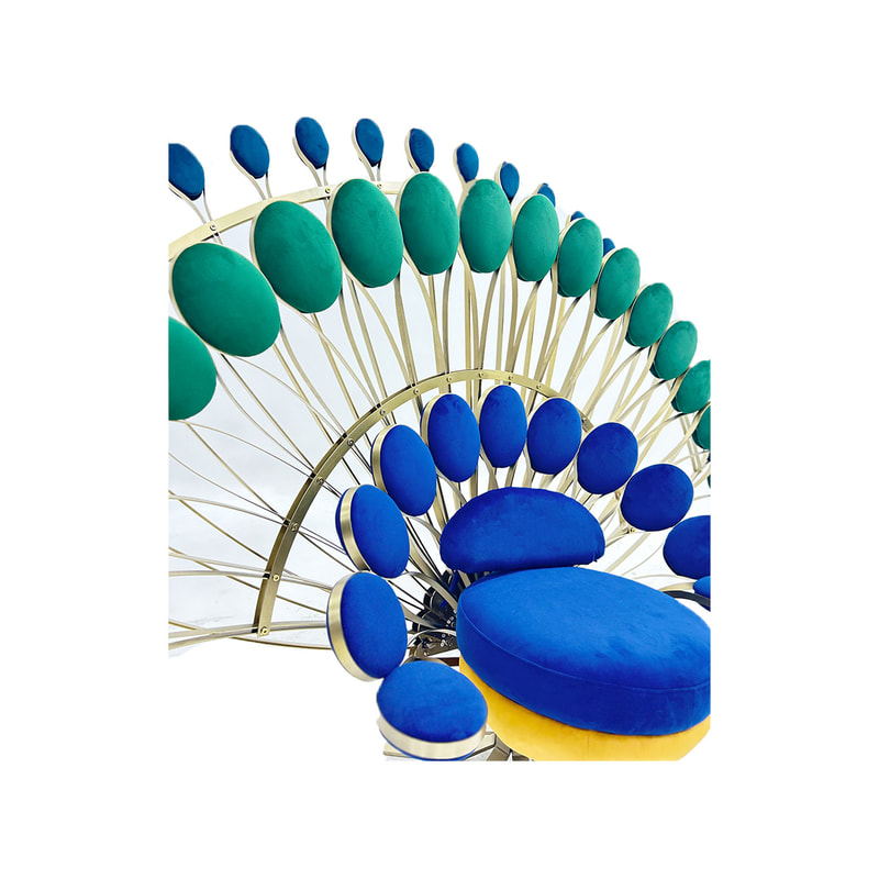 P-TH106-MC 160cm peacock throne with blue and green velvet