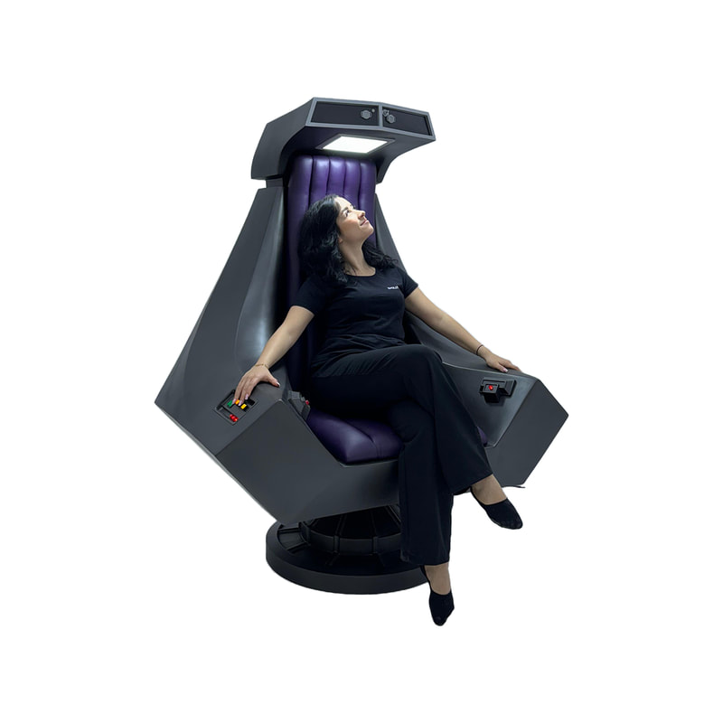 P-TH107-MC 160cm Palpatine throne in black with purple leather and functional lighting