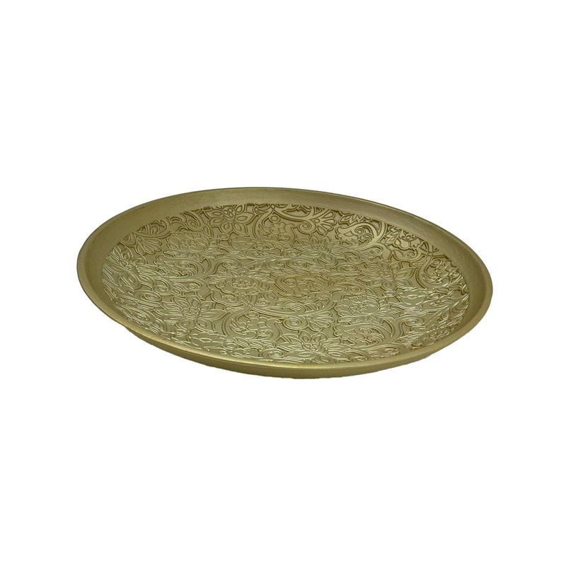 P-TY105-GD 40cm Farah tray in gold with engraved floral design