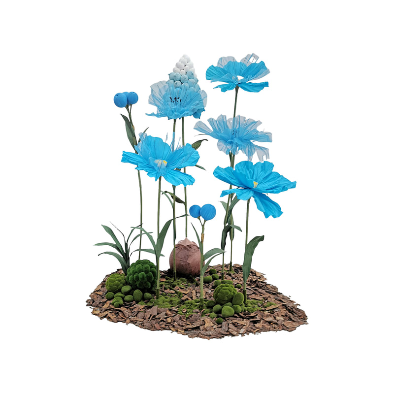 P-FK831-UW Giant Flower medium set in blue and white