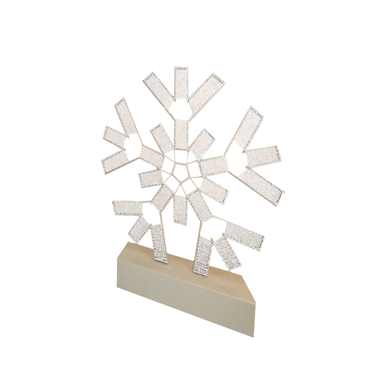 P-CM156-GD 300cm LED snowflake in gold frame on box stand 