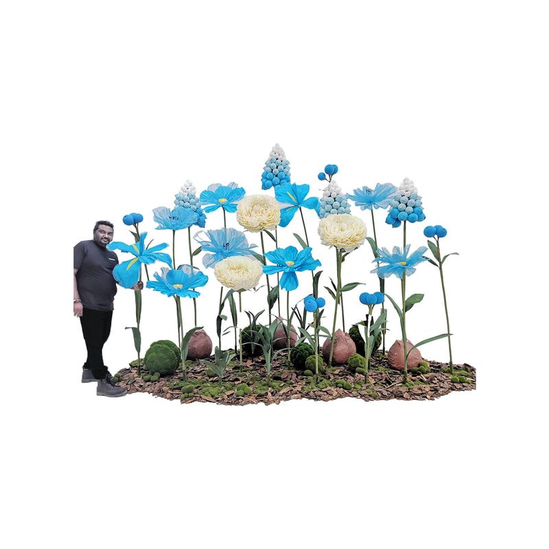 P-FK830-UW Giant Flower large set in blue and white