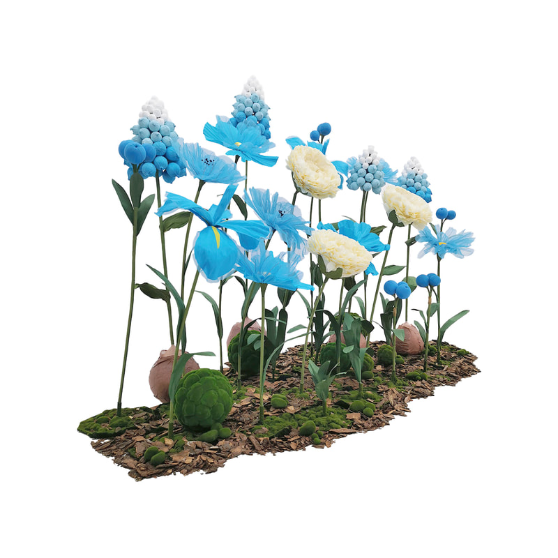 P-FK830-UW Giant Flower large set in blue and white