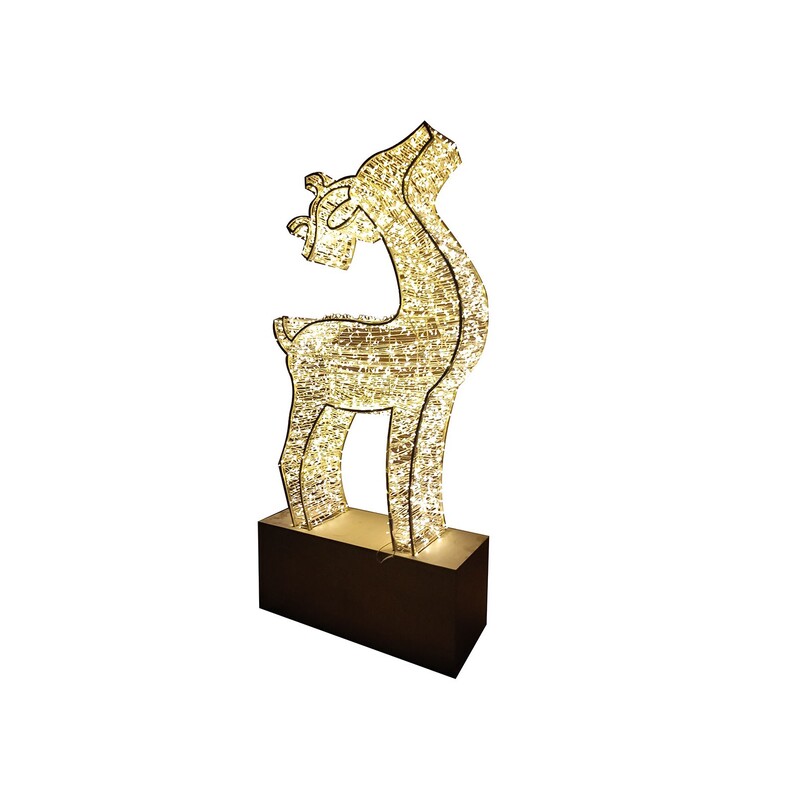 P-CM154-GD 277cm LED reindeer in gold frame on box stand 