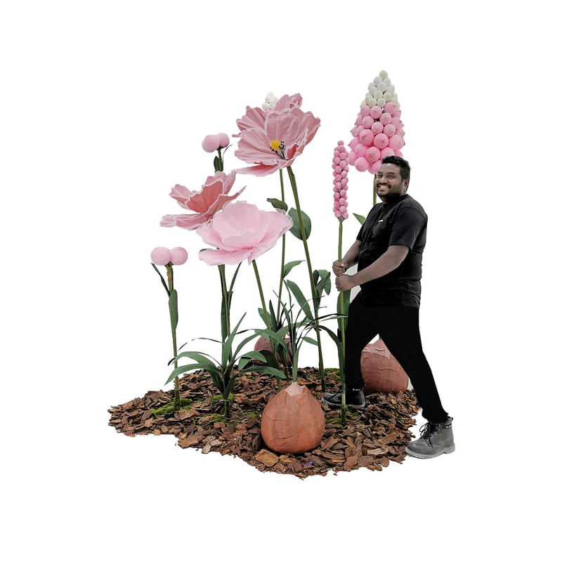 P-FK873-PW Giant Flower medium set in light pink and white